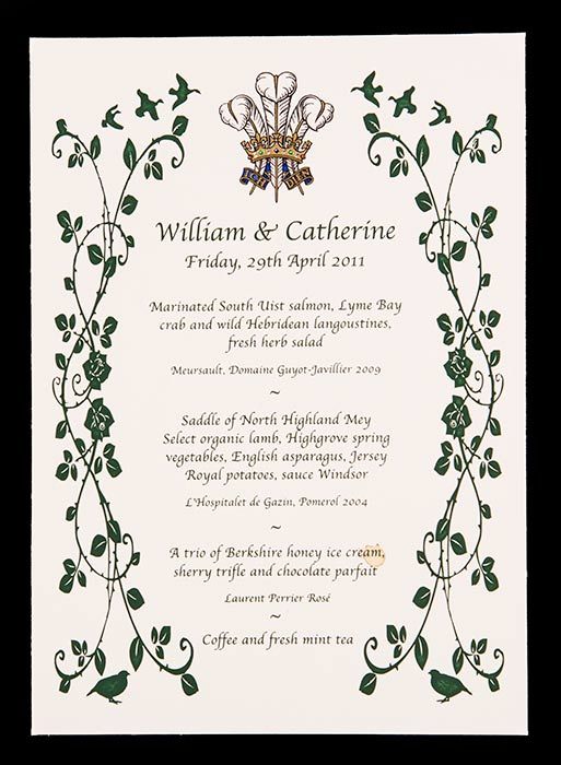 prince william kate middleton wedding menu z
