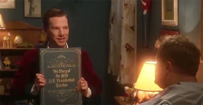 Benedict Cumberbatch tells James Corden a 'bedtime story' about 2016 US presidential election