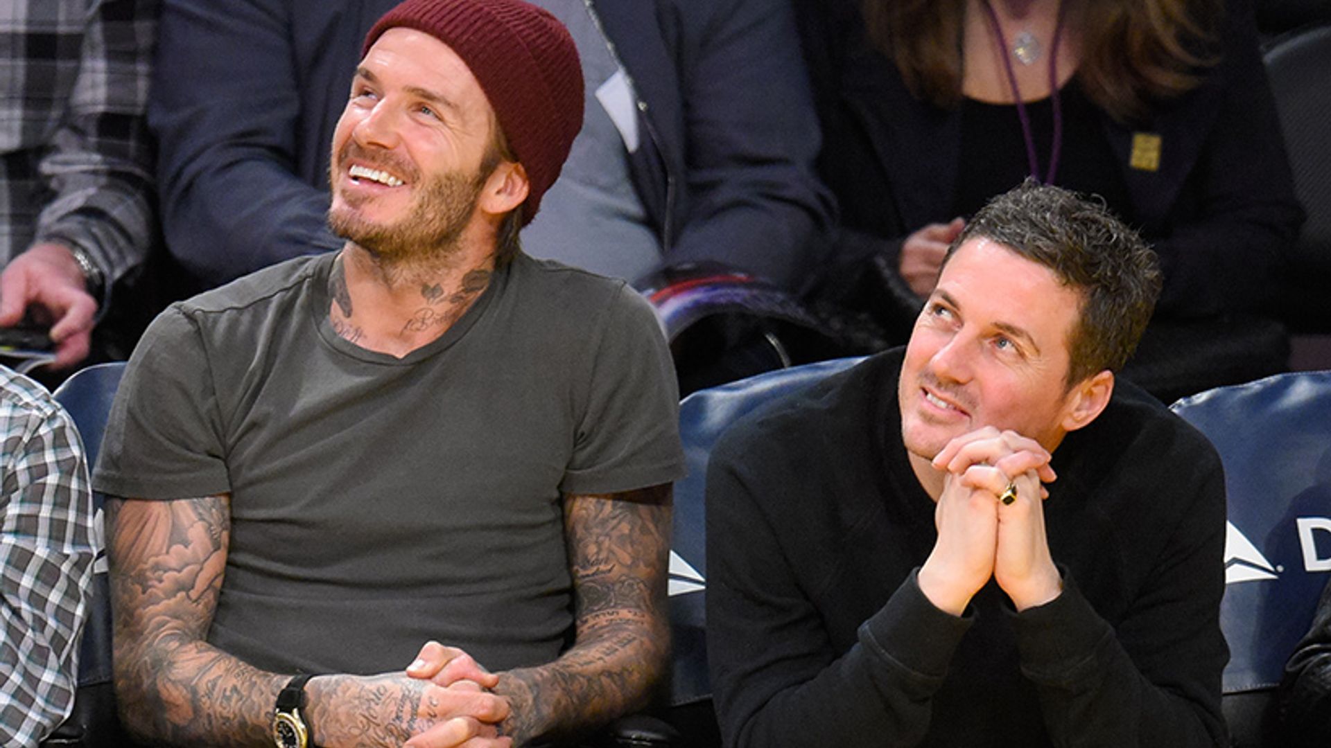 David Beckham and Dave Gardner enjoy boys' night out at basketball