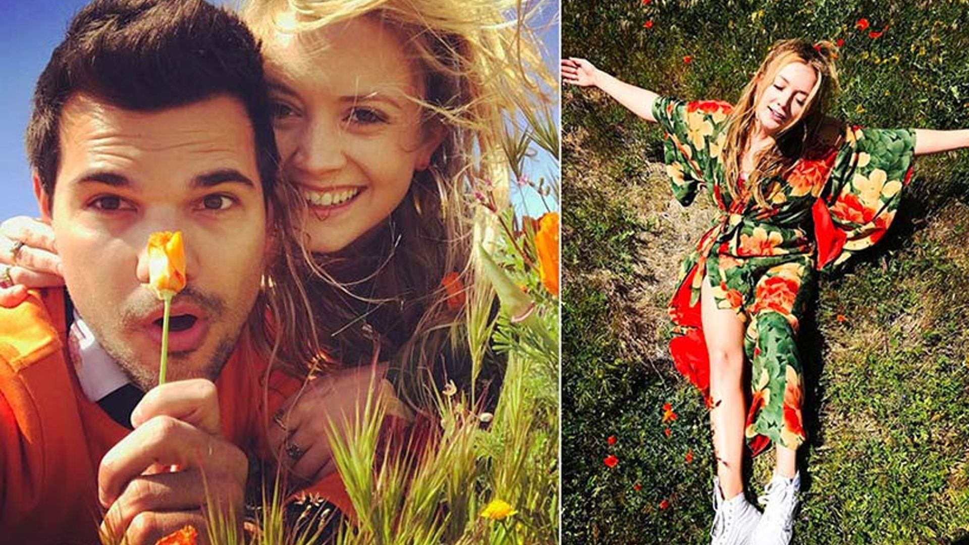 Billie Lourd and Taylor Lautner celebrate spring in a poppy field