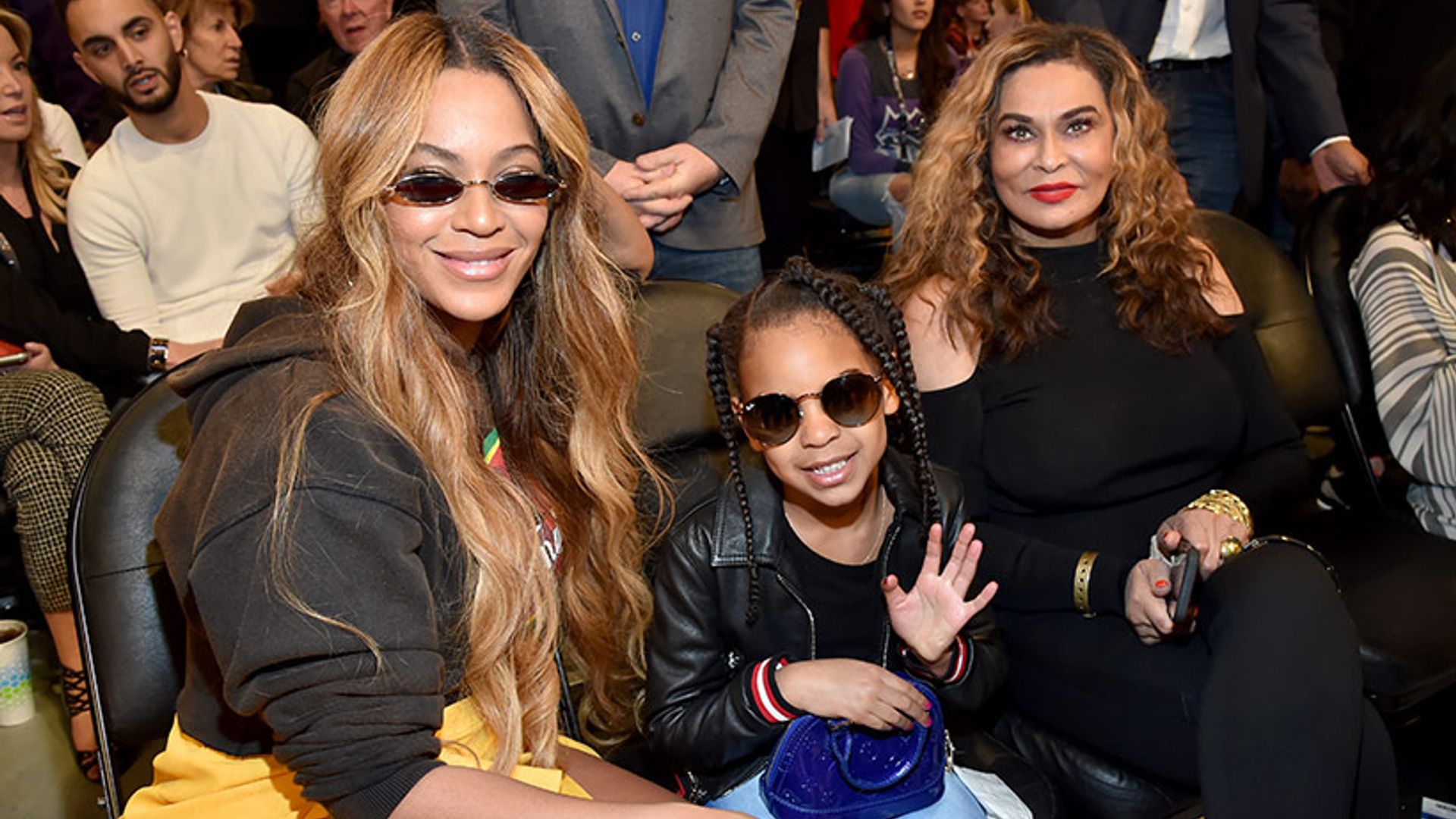 Beyonce, Tina and Blue Ivy at basketball game