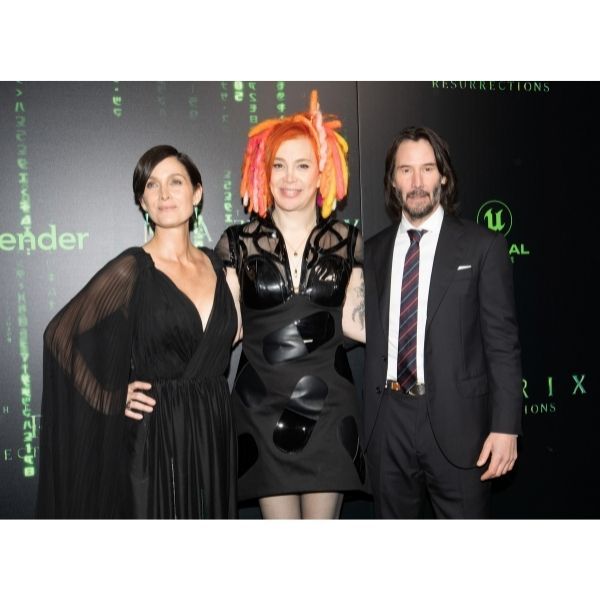 Carrie-Anne Moss, Lana Wachowski and Keanu Reeves