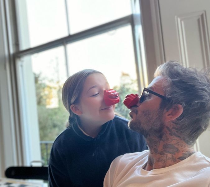 david-beckham-and-daughter-harper-at-home-red-nose-day