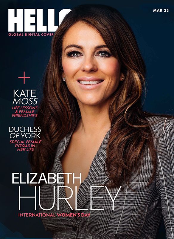 Elizabeth Hurley looks stunning in a grey suit