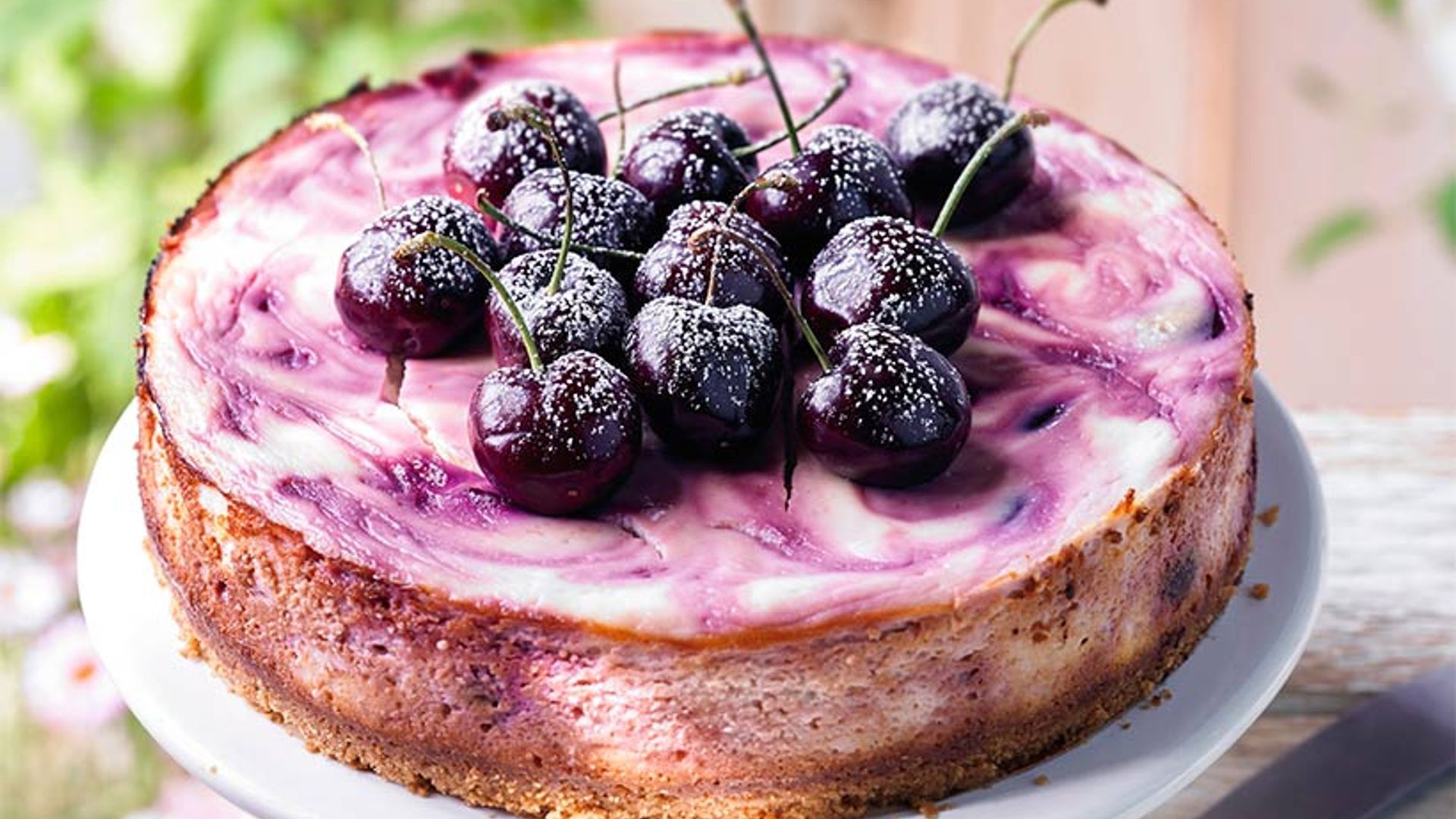 Baked-cherry-swirl-cheesecake