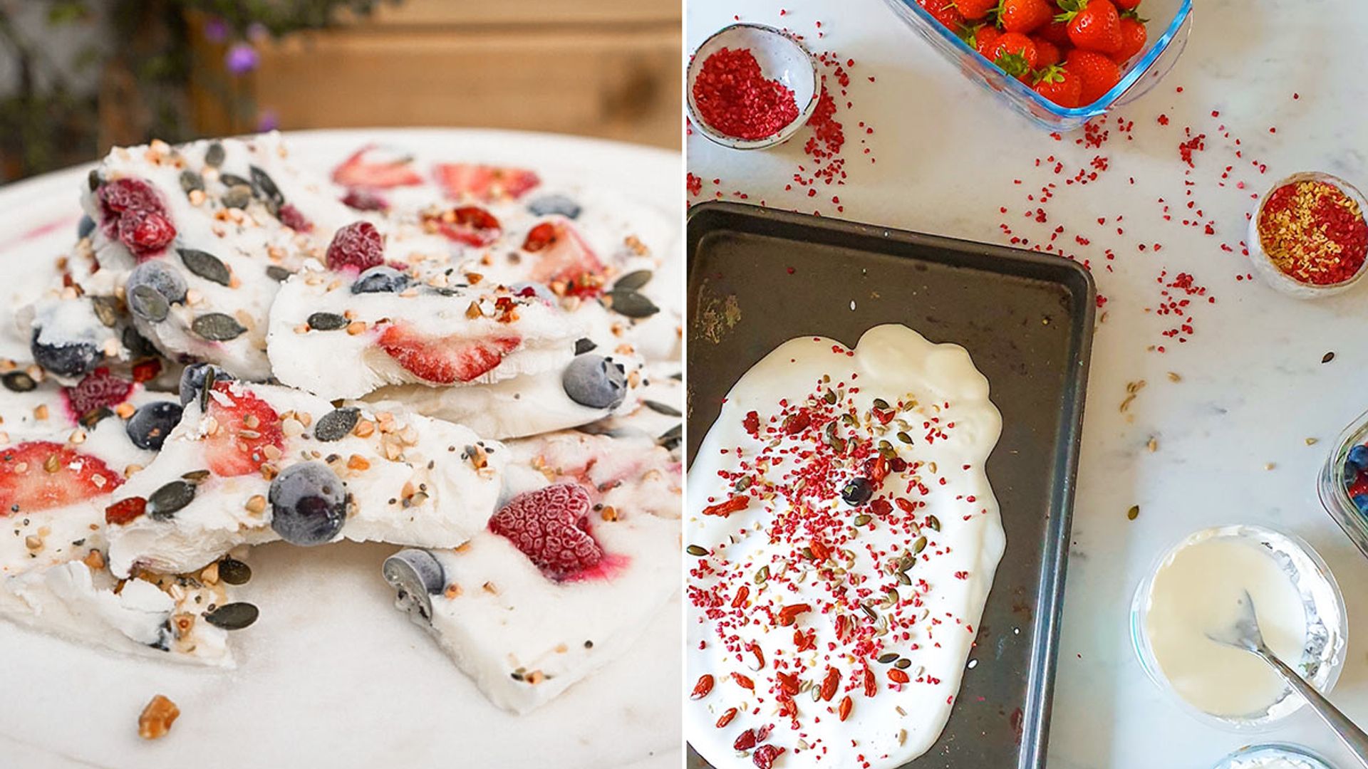 Looking for a healthy snack? Try making this super-easy yoghurt bark recipe
