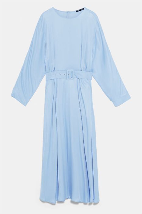 blue satin dress zara