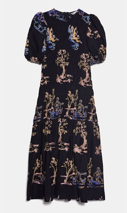 blue embroidered dress zara