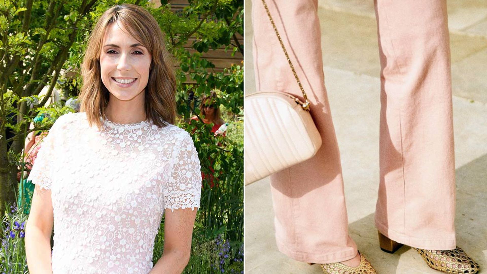 Alex Jones' £22 Warehouse shirt goes perfectly with her bold pink trousers