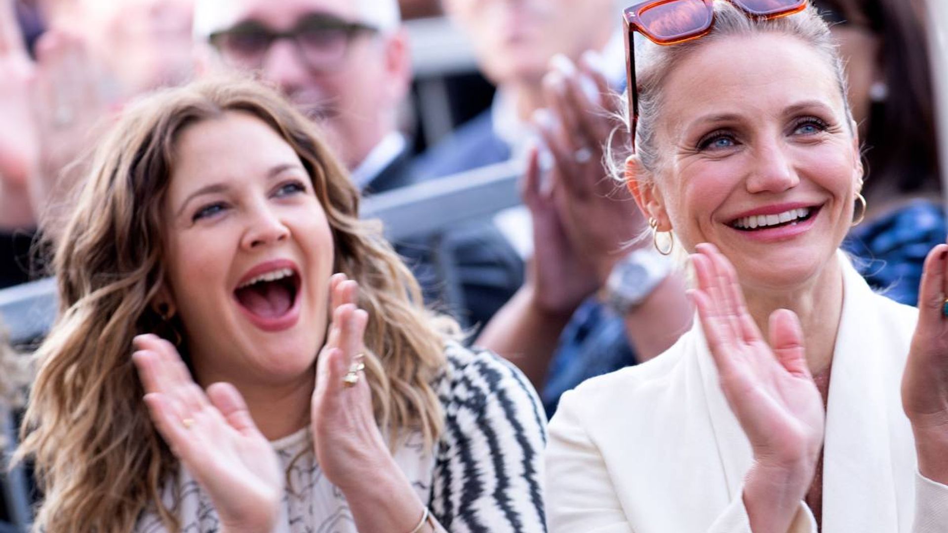 Drew Barrymore reunites with Cameron Diaz in a figure-flattering dress with a twist