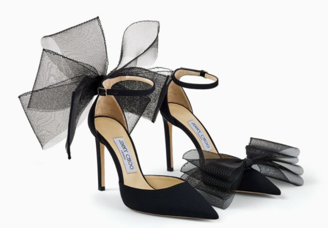 mesh tulle bow shoes heels jimmy choo