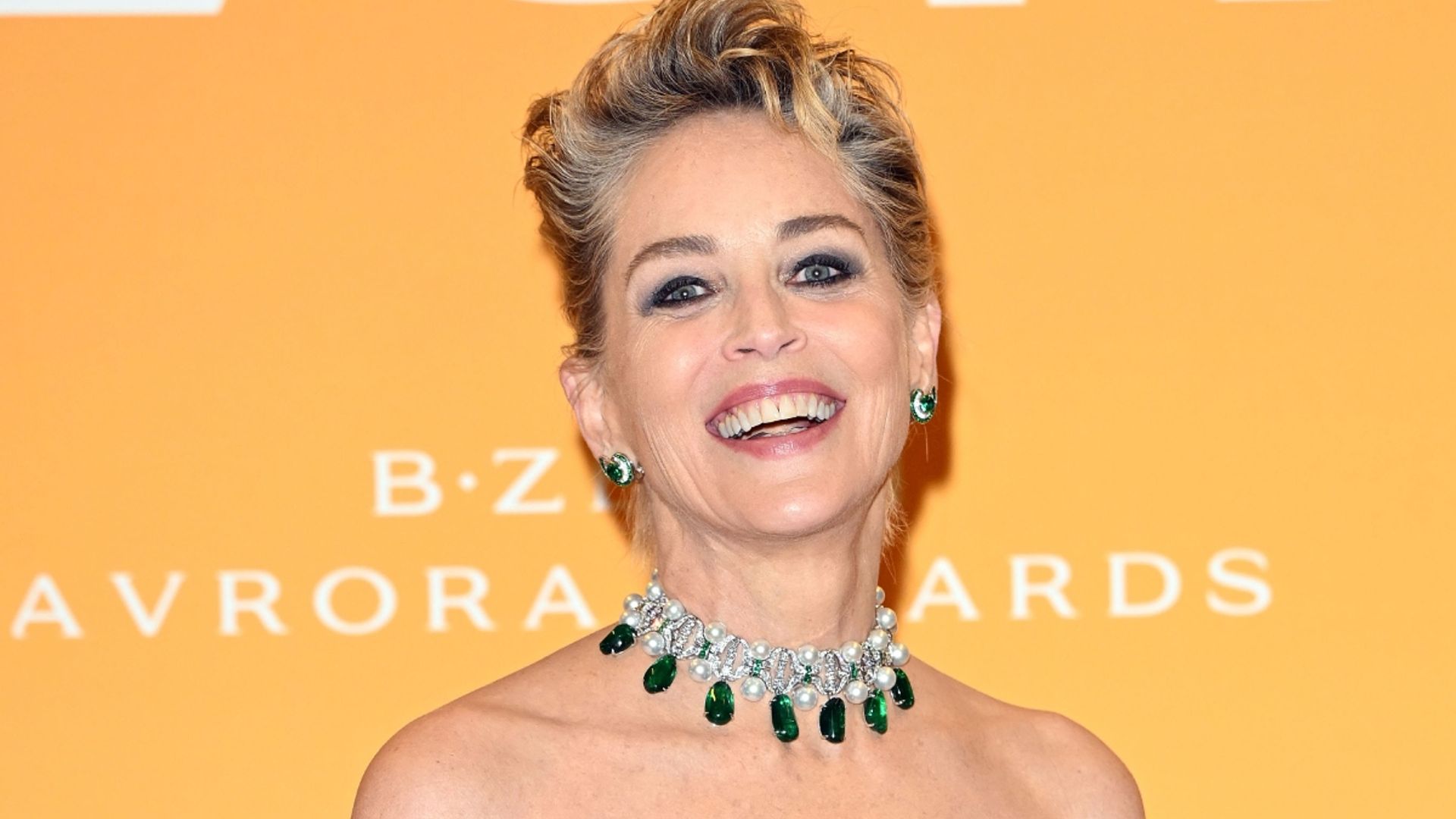 Sharon Stone looks statuesque in jaw-dropping black gown