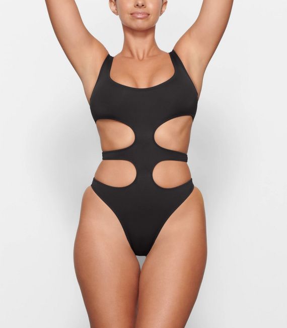kim kardashian skims black cutout one piece swimsuit