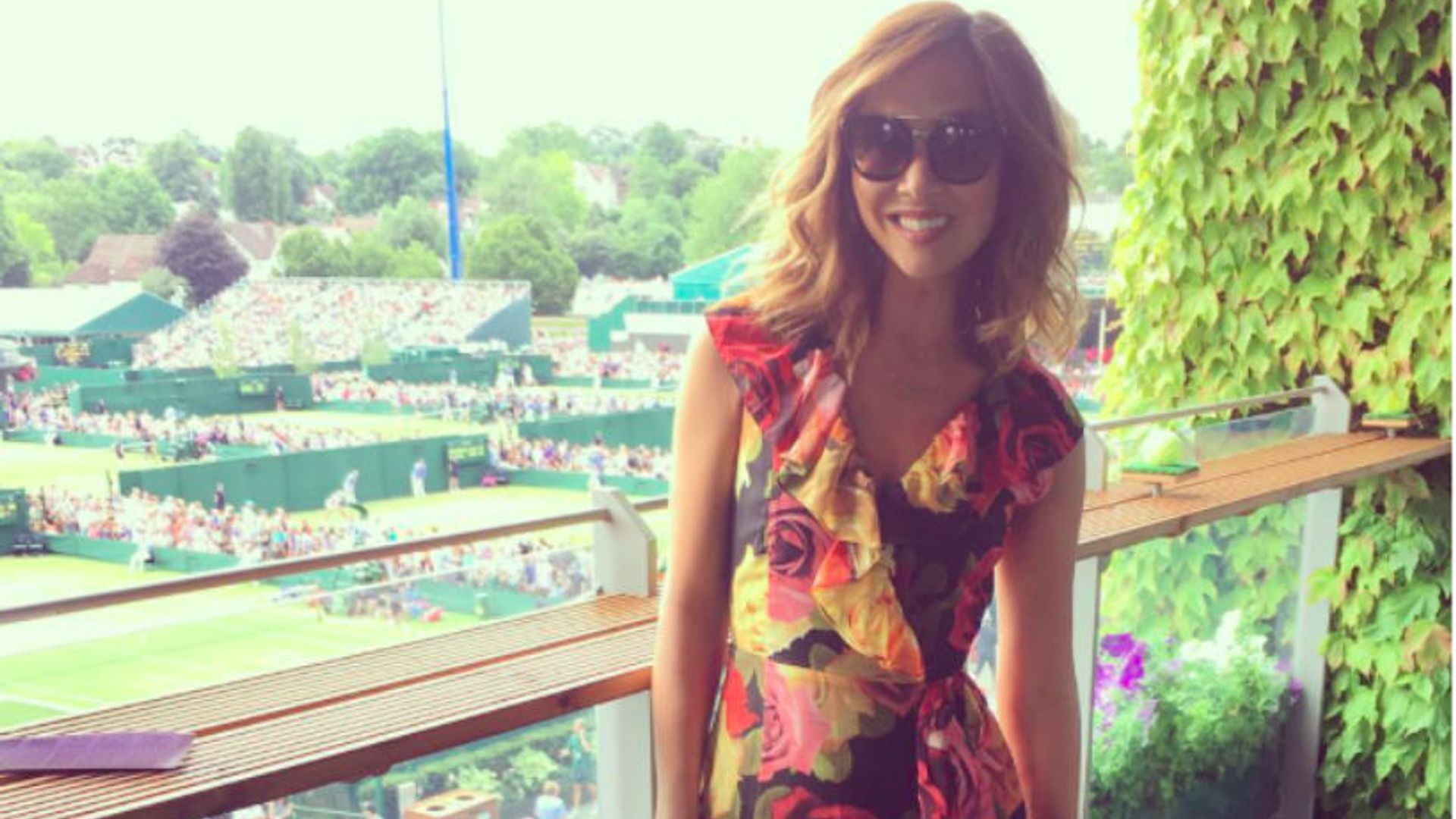 Myleene Klass enjoys a day out to Wimbledon in £80 floral dress from her Littlewoods Collection