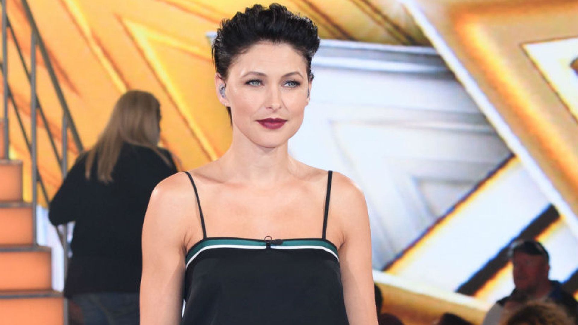 Emma Willis wears stylish Victoria Beckham two-piece while on presenting duties