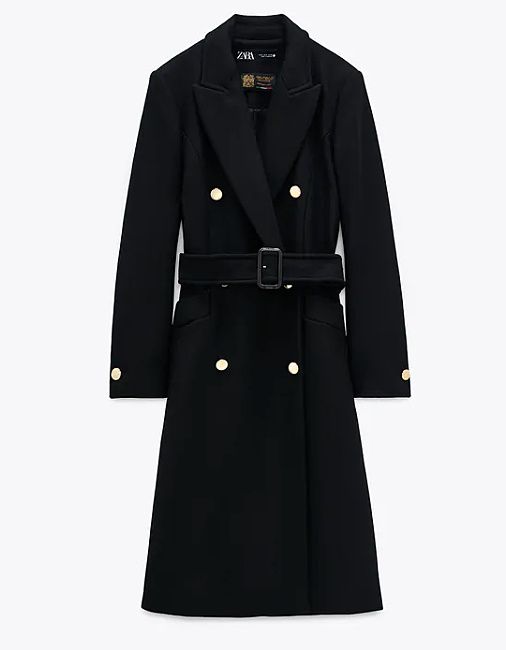 zara black belted coat