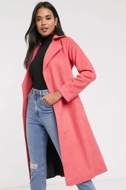 asos pink coat with belt