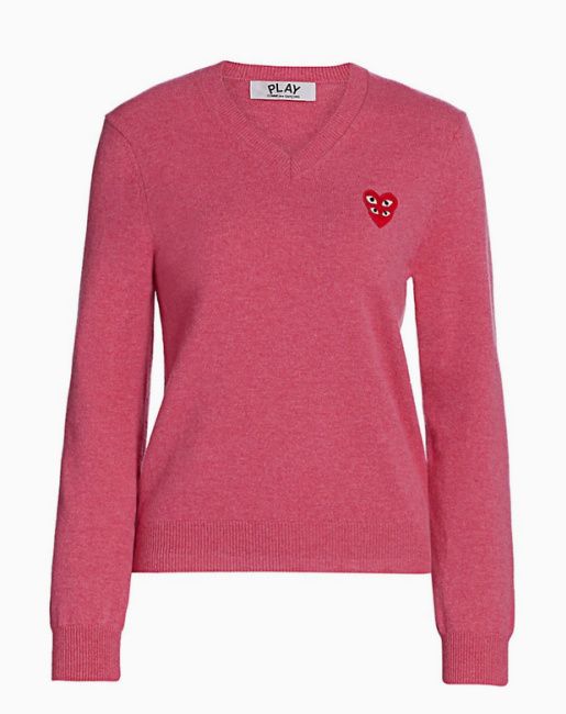 best heart print sweater saks designer pink commes des garcon