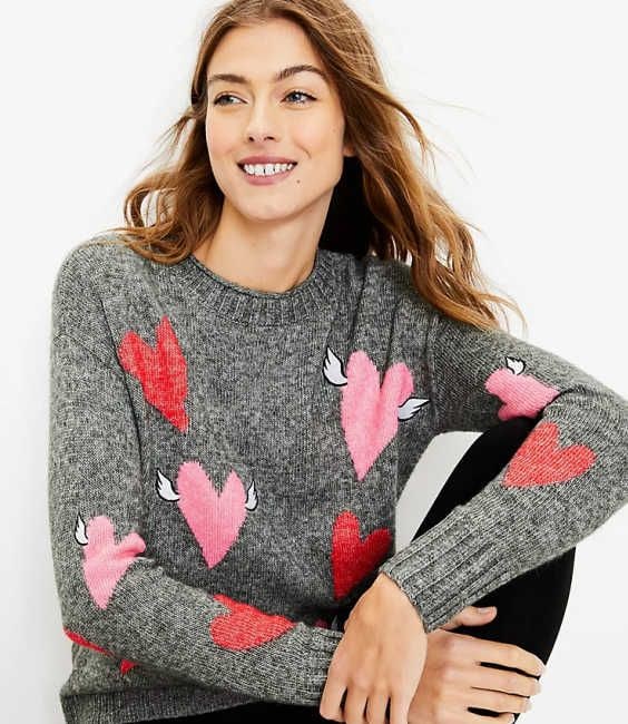 loft grey heart cupid sweater