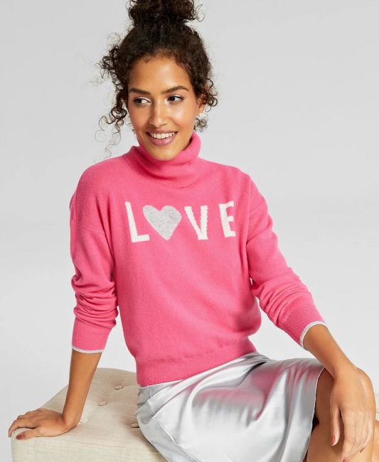 macys cashmere hot pink valentines love sweater
