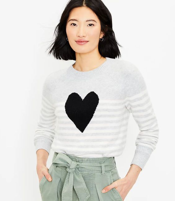 LOFT heart sweater valentines day black grey