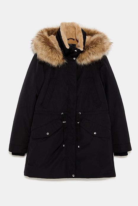 zara black jacket with fur hood