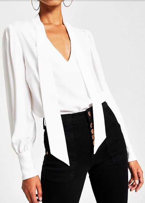 River island white pussybow blouse