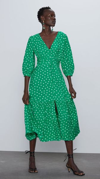 green spotty dress zara