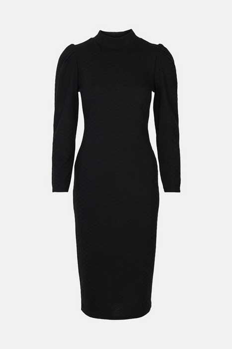 black-quilted-high-neck-midi-tube-dress