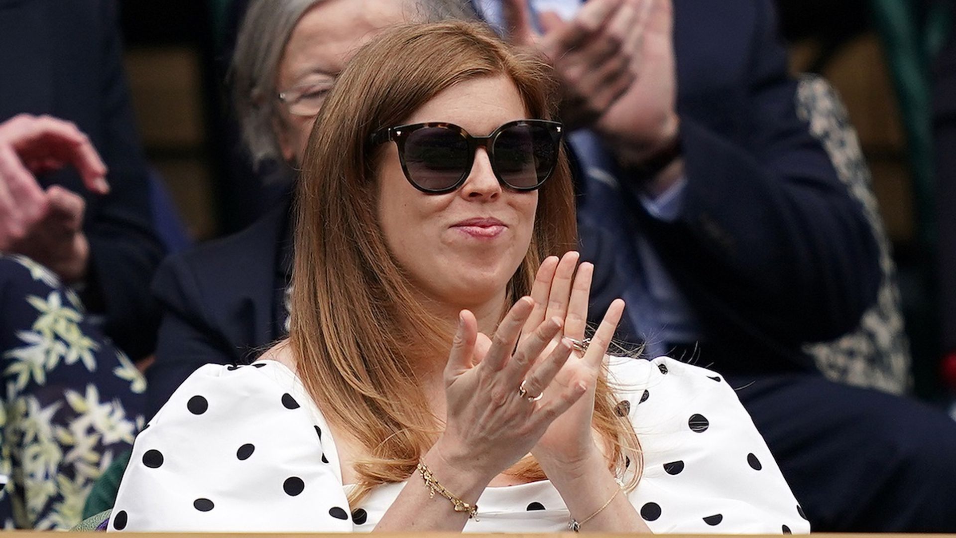 Princess Beatrice dresses bump in puff sleeves & polka dots at Wimbledon