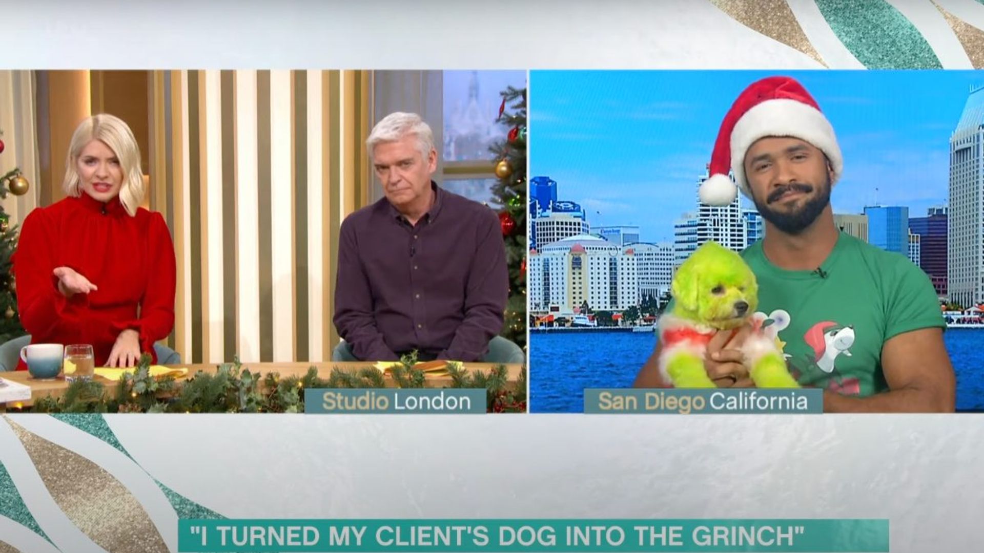 This Morning viewers left outraged as dog dyed green to look like the Grinch