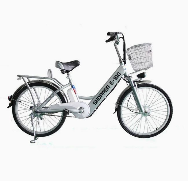 shopper e-100 electric bike with a basket ladies