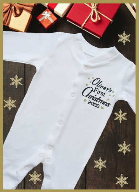 Embroidered Gift Unisex Personalised First Christmas Baby Vest Bodysuit