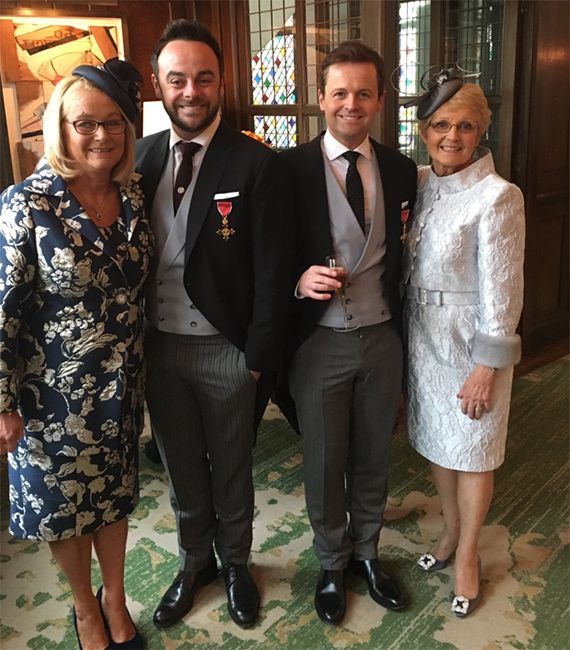 Ant and Dec with mums as they collect oBE