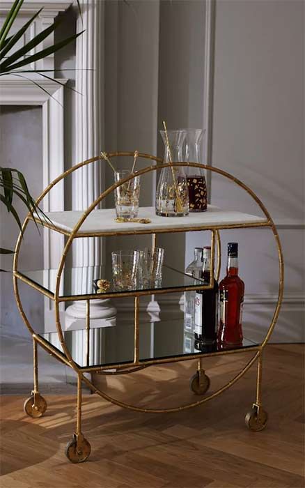 RA-HOMESTORE New Glorious Tromso Drinks Trolley in Gold Serve Your Guest With Style 