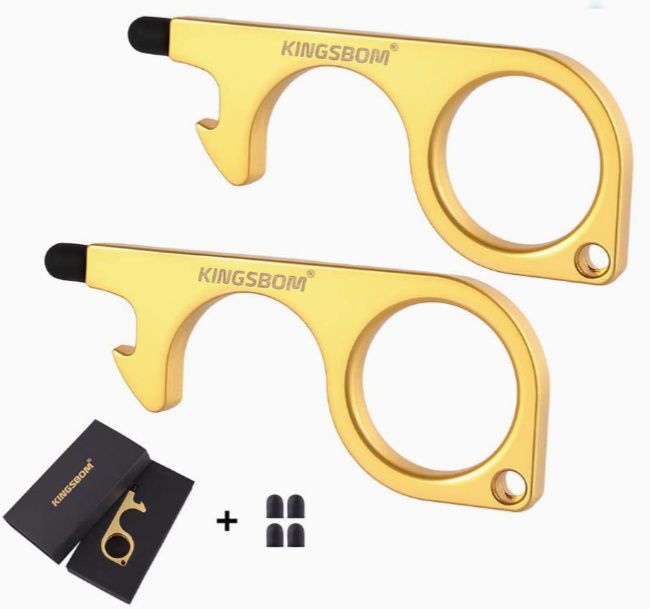 Anit-Contact for Public Handle and Press Butoon，Reusable Personal Safety Tool Black+Gold 2 Pack No Touch Keychain Tool No Touch Door Opener Non-Contact Handheld Tool 