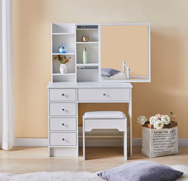 12 Genius Dressing Tables That Double, Modern White Makeup Vanity Expandable Dressing Table