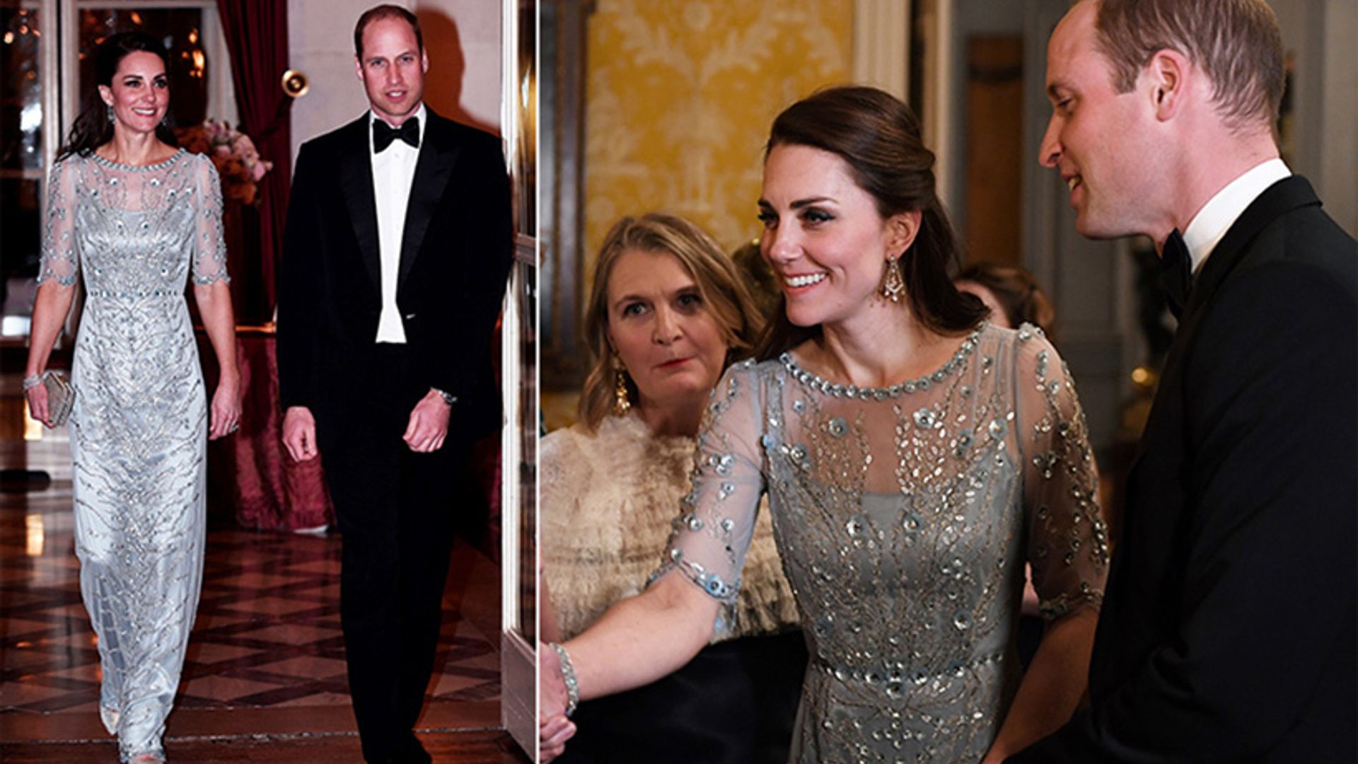 Duchess Kate dons shimmery blue Jenny Packham gown for formal dinner in Paris