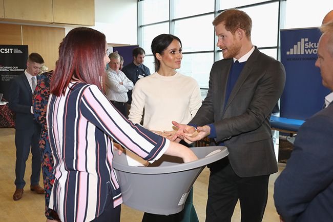 Meghan Markle and Prince Harry viewing a baby bath