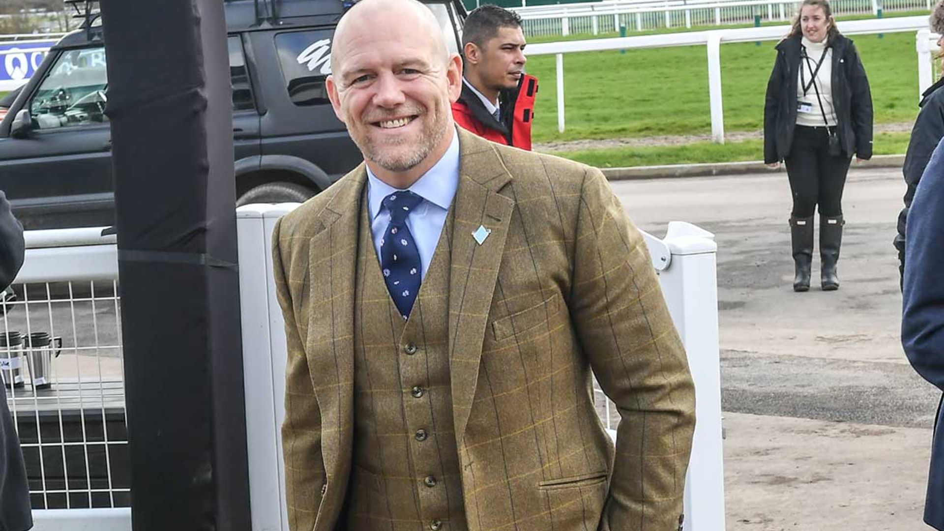 Mike Tindall is giddy with excitement on solo day out ahead of 'joint royal christenings'