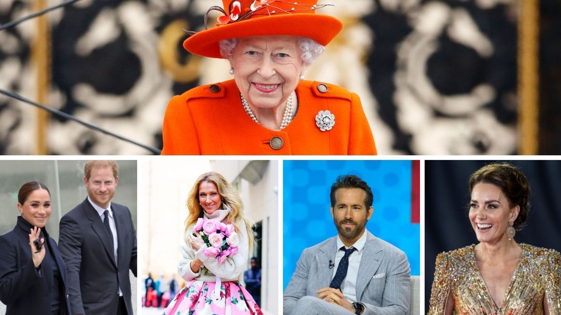The Queen, Duchess Meghan and Prince Harry, Celine Dion, Ryan Reynolds and Duchess Kate