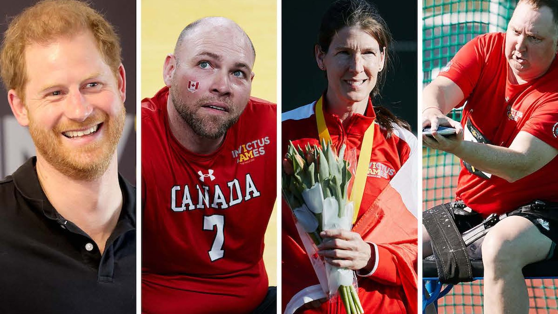 Prince Harry and Canadian Invictus Games athletes Chris Zizek, Jo Bradley and Mike Burt