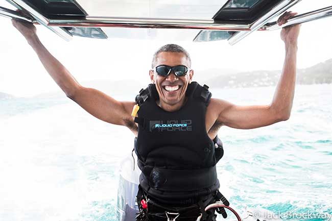 Barack Obama learns kite surf richard branson